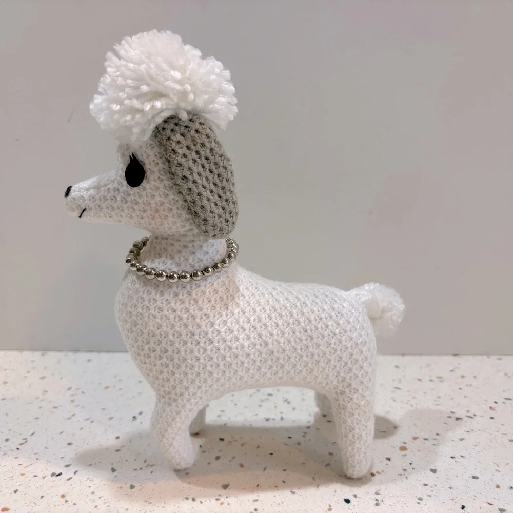 White and‎ Gray Poodle Plush Toy with Pink Bow